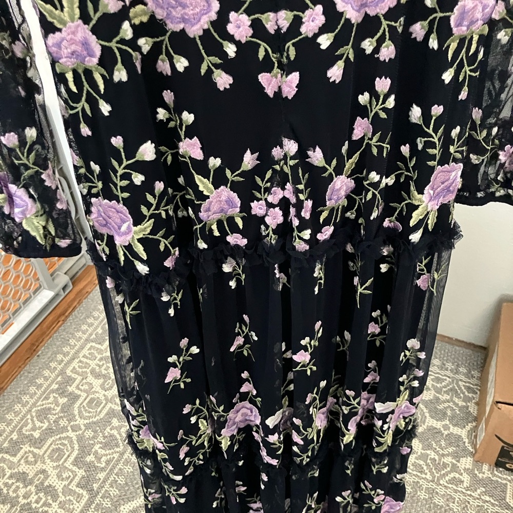 Black Maxi Dress with Lavender Floral Embroidery - Picture 3 of 5